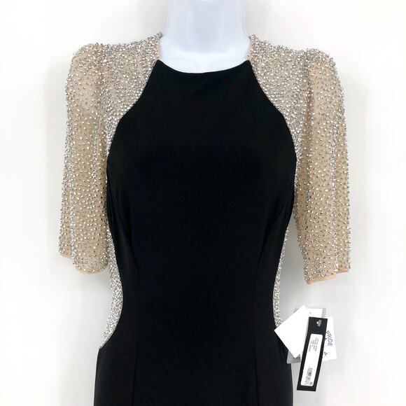 XSCAPE Women's Elis Long Jersey Knit Dress Size 8 Black Silver Illusion NWT - Picture 5 of 12